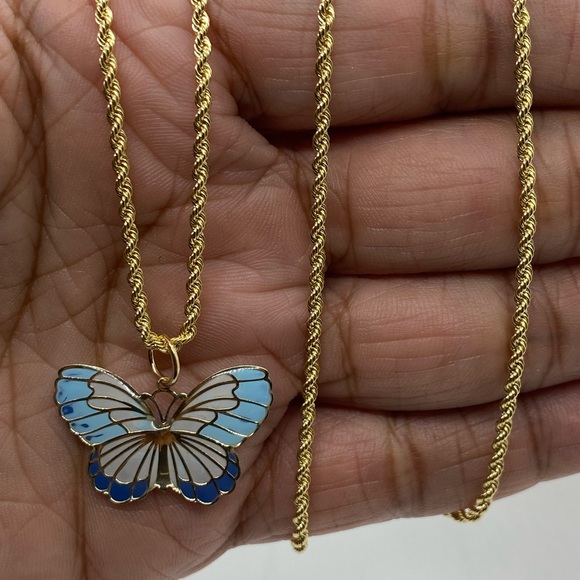 10KT Gold Enamel Butterfly Rope Necklace